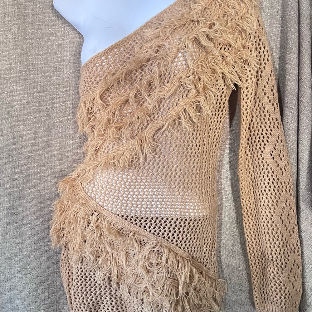 Tan One-Shoulder Fringe Dress